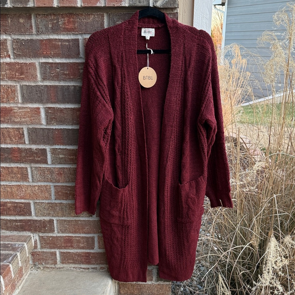BiBi Women's XL Burnt Maroon Open Sweater Cardigan